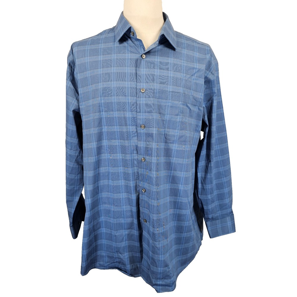 Calvin Klein Mens Button-Up Blue Long Sleeve Regular Fit 17-17 1/2 (32/33) XL